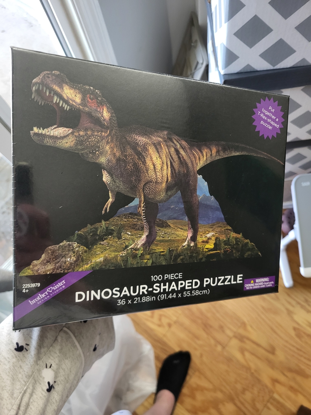 Dinosaur-Shaped 100-Piece Puzzle - Black Box with T-Rex Artwork